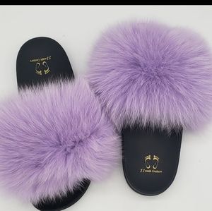 100% Real Fox Fur Lavender Fur Slides